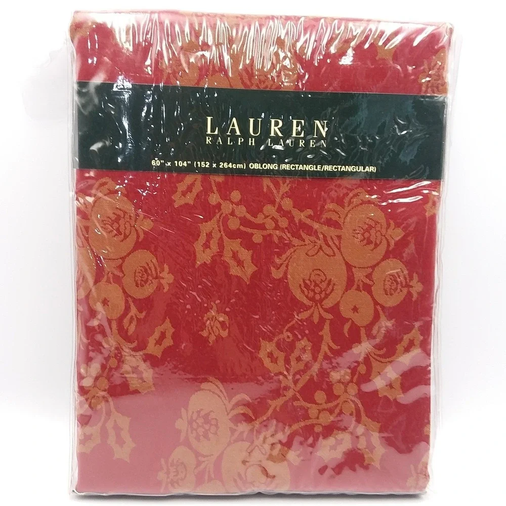 Ralph Lauren Brigitte Damask Red Bronze Tablecloth 60x104 Oblong Rectangle Holly